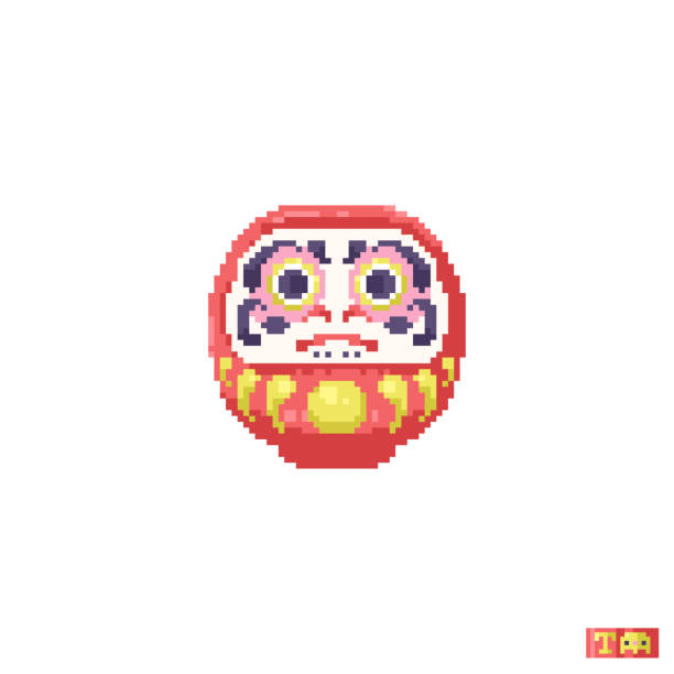 【原画一点物】Yukichi アクリル画 “DARUMA HEAD” 現代アート Pixel Art Daruma Doll 8 Bit Japanese Daruma In Retro Gamer Style