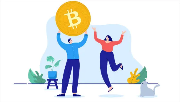 Vector illustration of Bitcoin man and woman