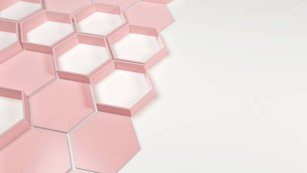 istock Red hexagons on white background wallpaper with copy space. 3d render illustration. 1458536391