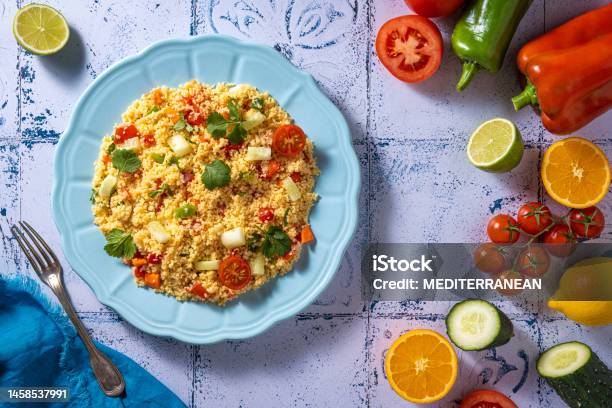 Tabouli Tabouleh Salad Recipe With Tomatoes Pepper And Cucumbers Stock Photo - Download Image Now