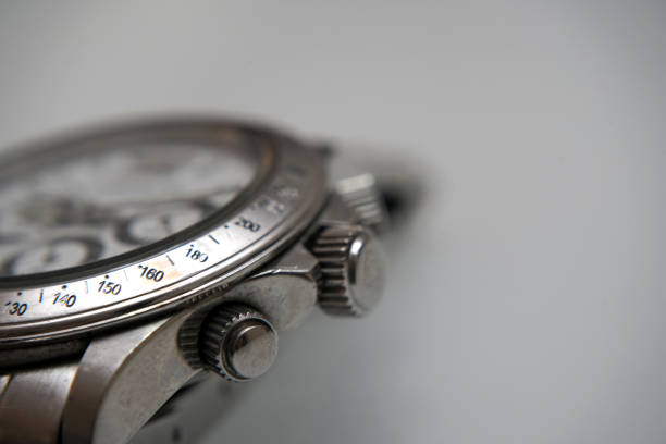 Silver wrist watch on white background