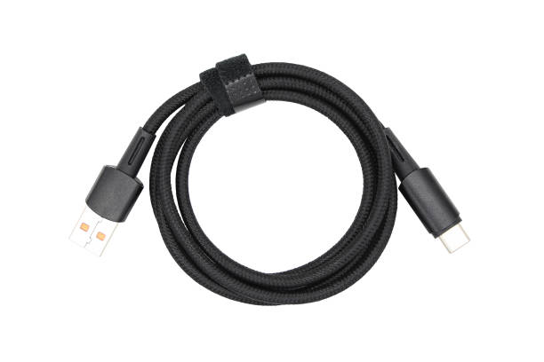 istock Phone charging cable with USB C and USB A connector isolated on white background 1458539672