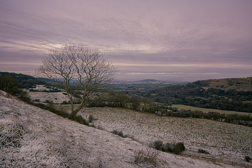 Corfe Castle, the famous old castle and travel destination in Dorset, sourth England. daytime, overcast