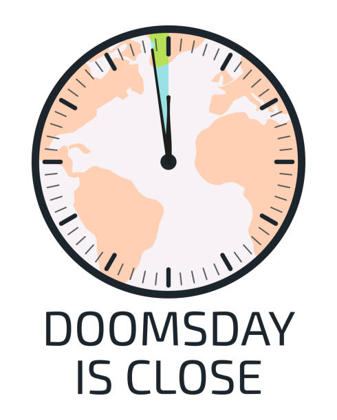 illustrations, cliparts, dessins animés et icônes de doomsday est une affiche proche. horloge apocalyptique. - countdown to armageddon