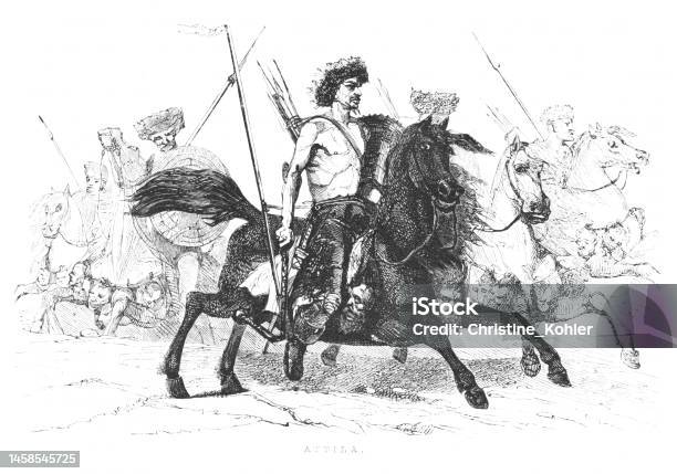 Attila The Hun On Horseback In Battle Medieval European History Stock Illustration - Download Image Now