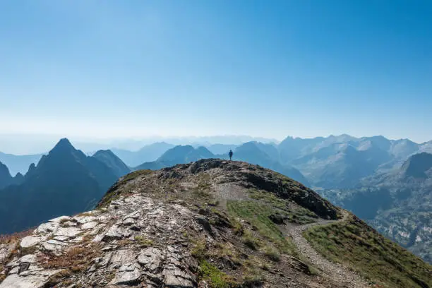 Observing the mountains from the top in a tranquil scene