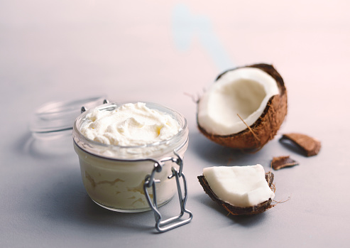 Fresh gluten free cream or yogurt with coconut