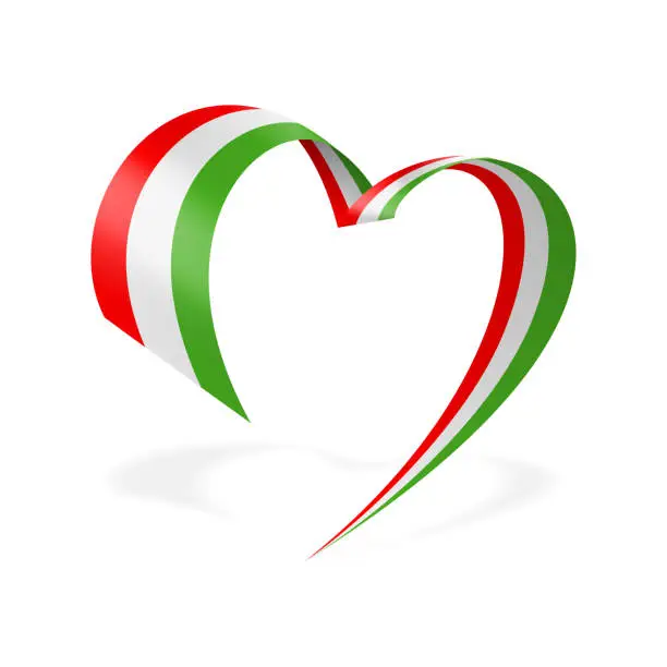 Vector illustration of Hungary - Ribbon Heart Flag. Hungarian Heart Shaped Flag. Stock Vector Illustration