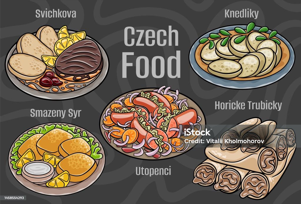 Ilustración de Comida Checa Un Conjunto De Platos Clásicos Ilustración  Dibujada A Mano De Dibujos Animados y más Vectores Libres de Derechos de  Alimento - iStock