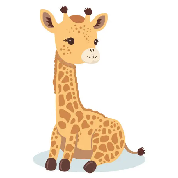 Vector illustration of little baby giraffe. cute animal. flat vector illustration.