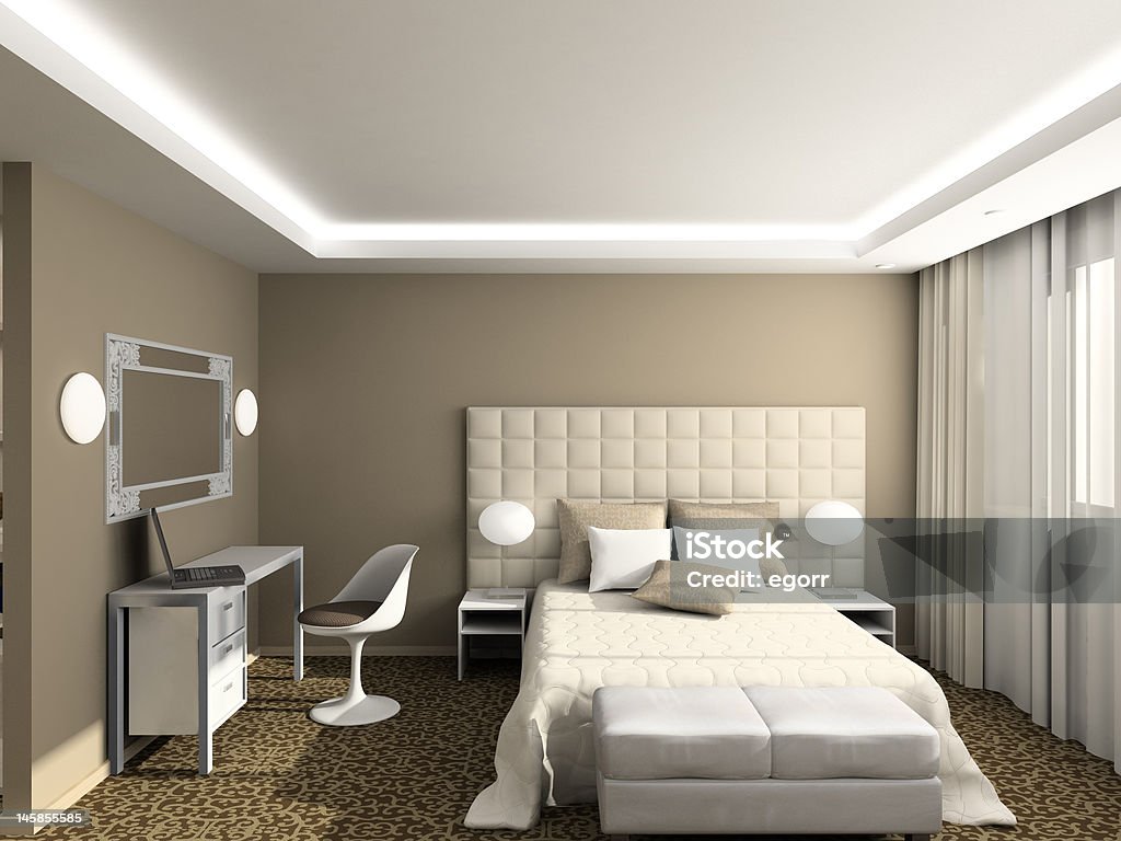 3D render modern interior of bedroom Modern design interior of bedroom. 3D render Wall - Building Feature Stock Photo