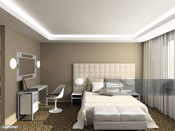 3d Render Modern Interior Of Bedroom Stock Photo - Download Image Now - Wall - Building Feature, Carpet - Decor, Apartment