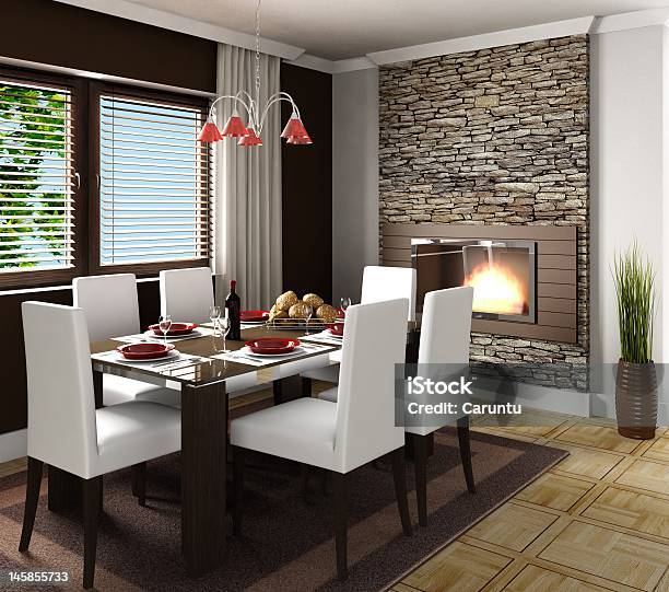 Modern Interior Stock Photo - Download Image Now - Fireplace, Domestic Room, Stone Material