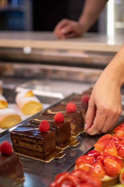 istock Individual chocolate cake in a beautiful bakery 1458558528