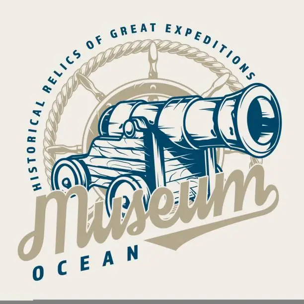 Vector illustration of Ocean museum vintage label colorful