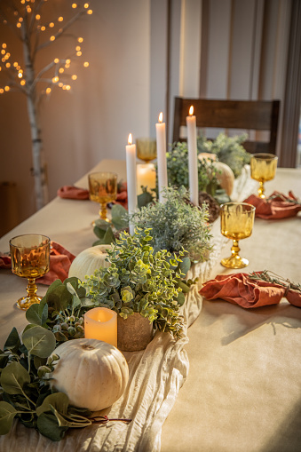 Dinner table setting for autumn holiday