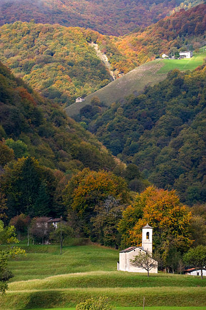 istock Hill landscape, small church 145856293