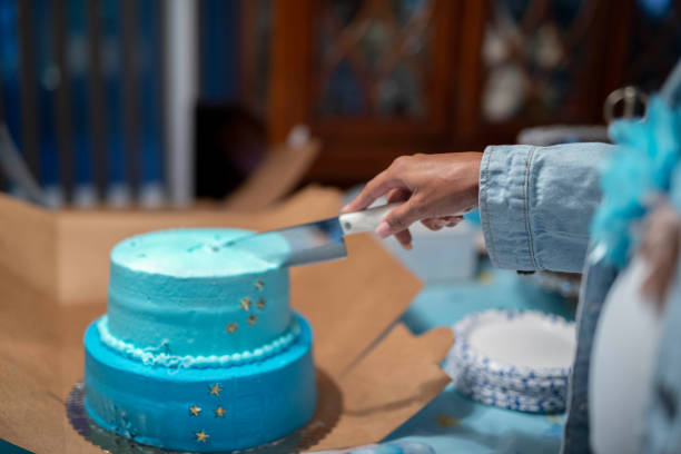 istock Blue baby shower cake 1458563561