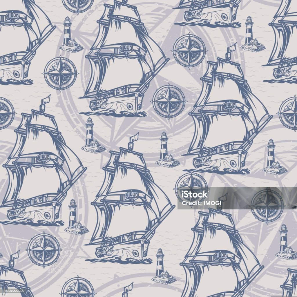 Ship Patterns Sailing Ships Pattern Seamless Monochrome Stock Illustration - Download ...