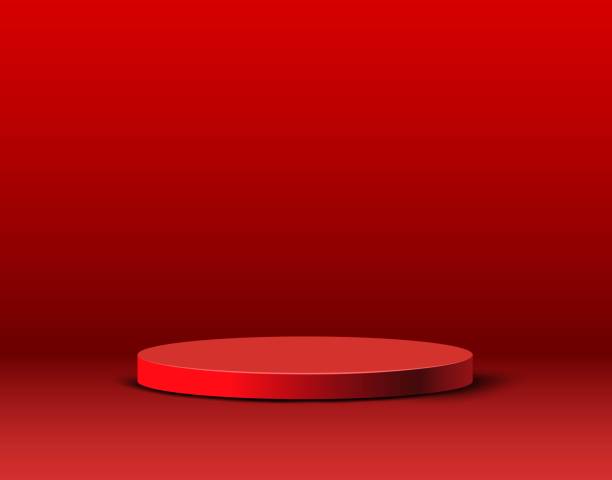 istock Realistic red podium on red background. Background for presentation, advertising, banner, poster 1458572402