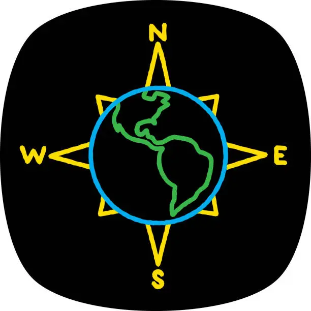 Vector illustration of Globe Compass Doodle 3
