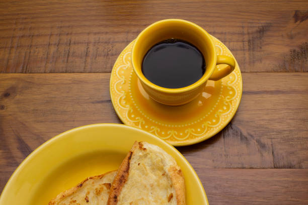 istock Bread on the plate and coffee. 1458577089