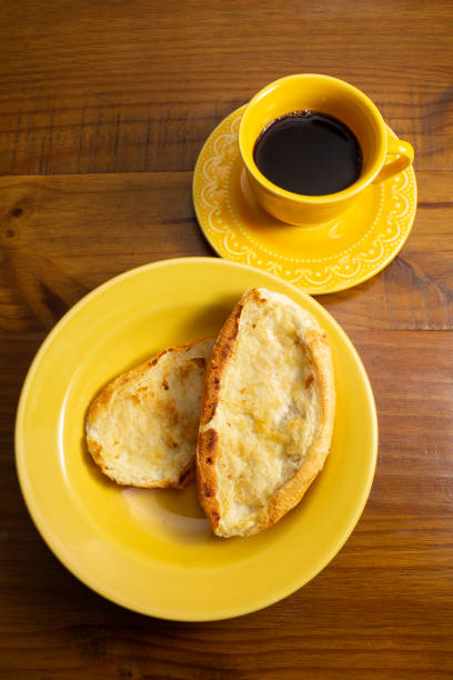 istock Bread on the plate and coffee. 1458577093