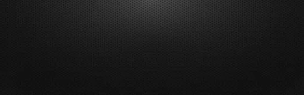 Vector illustration of Black background. Perforated metal texture. Composite material with shadow. Abstract carbon backdrop. Dark steel wallpaper. Vector illustration