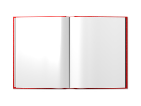 Top view of opened book with blank pages.