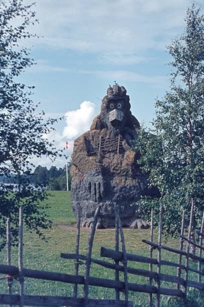 Norway (unfortunately no exact place known), 1978. Troll figure carved out of rock on a pasture.