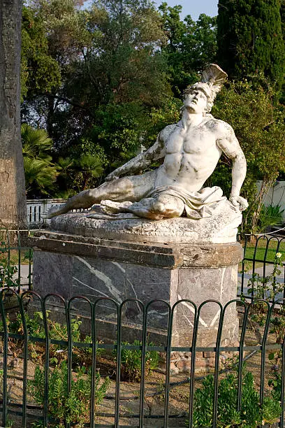 Huge greek hero Achile statue in the garden