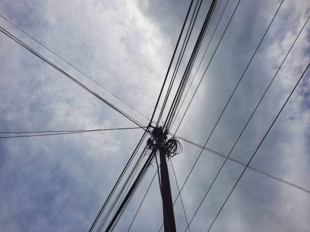 istock Tangled wires at electric tower 1458591198