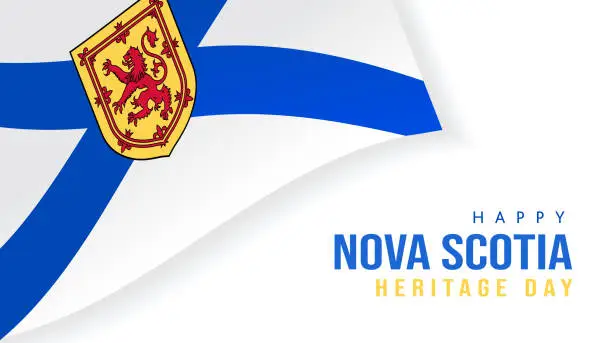 Vector illustration of Happy Nova Scotia Heritage Day February concept with provincial flag. Horizontal banner template design, poster with text
