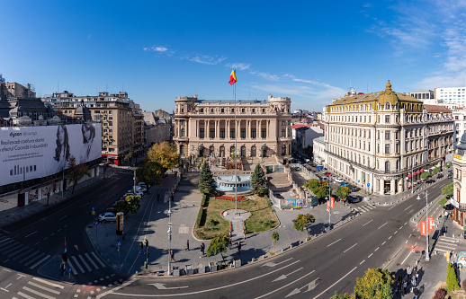Bucharest, Romania - October 23, 2022: A picture of the National Military Club and the Flag Square.