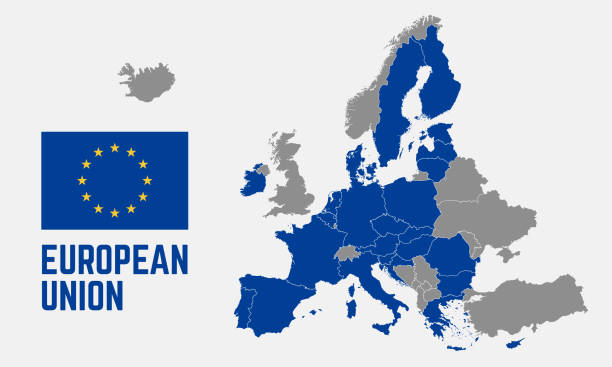 ilustraciones, imágenes clip art, dibujos animados e iconos de stock de mapa político de la unión europea. mapa de la ue con países separados. mapa de europa aislado sobre fondo blanco. - europa occidental