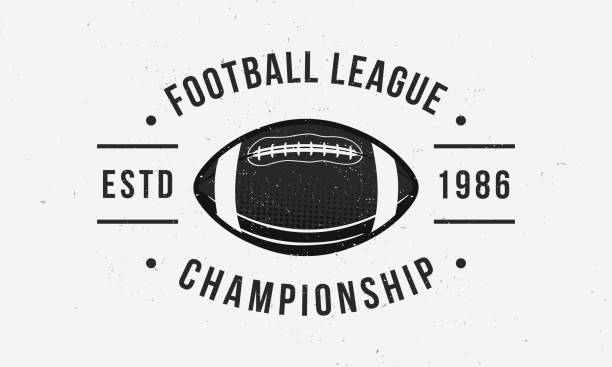 ilustrações de stock, clip art, desenhos animados e ícones de football championship logo.vintage american football ball. trendy retro logo. vintage poster with text and ball silhouette. vector illustration - bola de futebol