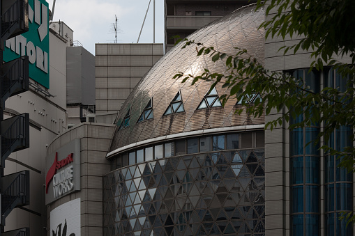 Shidax Culture Hall cupule detail including it's unique triangular shaped windows. Shinjuku, Japan