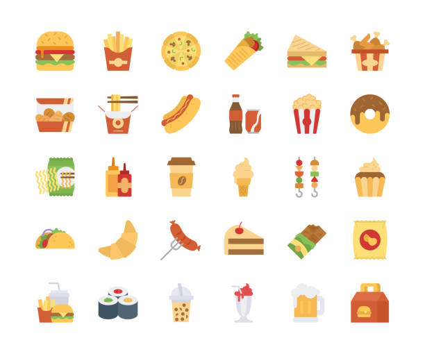 ilustrações de stock, clip art, desenhos animados e ícones de fast food. flat design icons. editable stroke. - choc chip