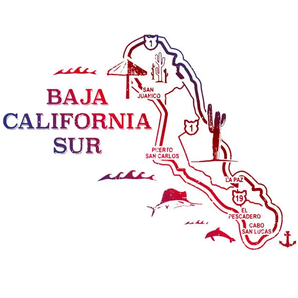 Vector illustration of Baja California Sur Retro Travel Stamp