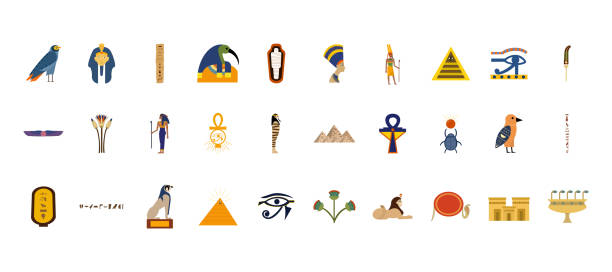 ilustraciones, imágenes clip art, dibujos animados e iconos de stock de conjunto de iconos del antiguo egipto - architecture celebration traditional culture indigenous culture