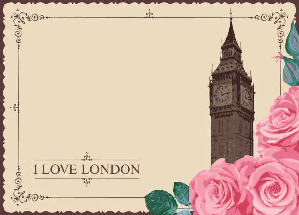 Vector illustration of Retro postcard with Big Ben in London