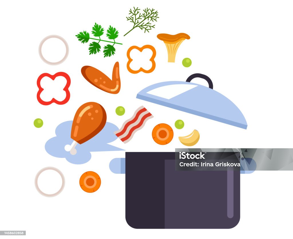Comida Processada Ilustración de Proceso De Preparación De Comidas Para Platos De Comida ...