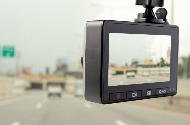 istock Car CCTV camera video recorder for driving safety on the road 1458612640
