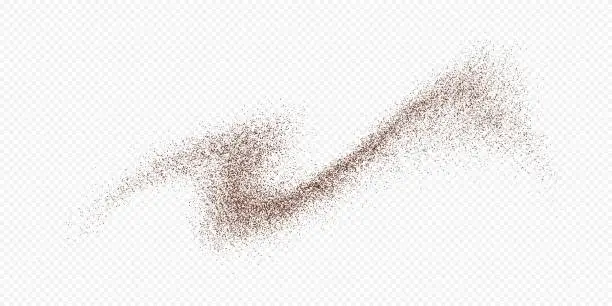 Vector illustration of Flying coffee or chocolate powder, dust particles in motion, ground splash i