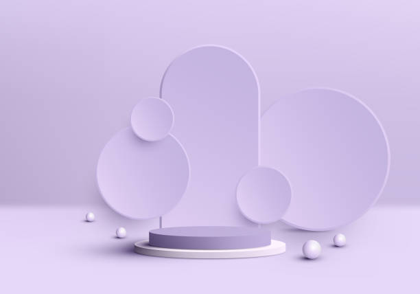 istock 3D realistic empty purple and white cylinder level podium pedestal on purple background 1458631496