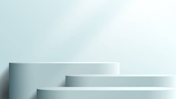istock 3D realistic products display soft blue podium stand pedestal on blue background with lighting 1458631511