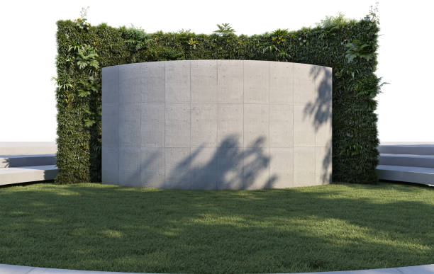istock 3D render lawn and wall plants on white background 1458632247