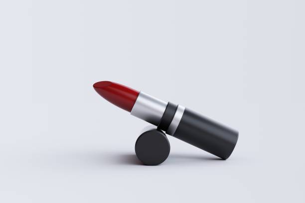 istock Red lipstick close-up on white background 1458639389