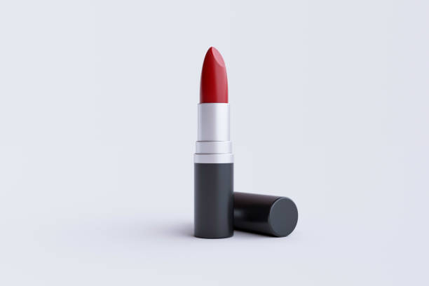 istock Red lipstick close-up on white background 1458639400