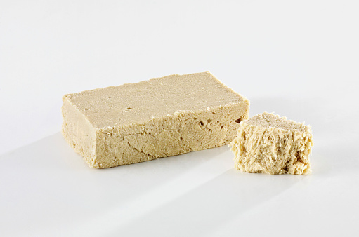 vanilla flavored halva on white background